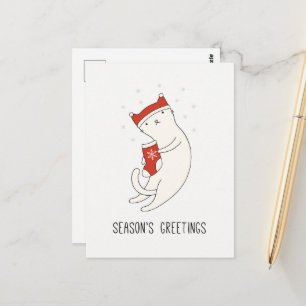 Adorable Seasons Greetings Cat Postcard