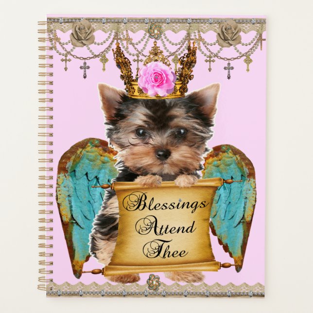 Adorable Shabby Chic Yorkie Angel Puppy Dog Planner (Front)