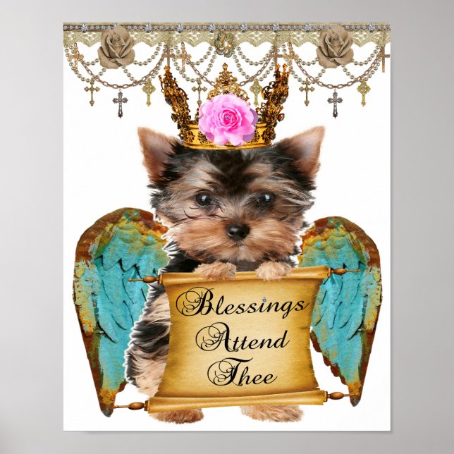 Adorable Shabby Chic Yorkie Puppy Dog Angel Poster (Front)