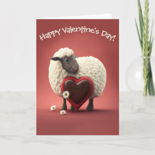 Adorable Sheep with Candy Heart Valentine's Day  Holiday Card