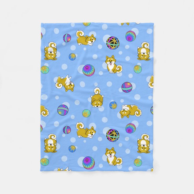 Adorable Shiba Inu and Temari Balls Fleece Blanket (Front)