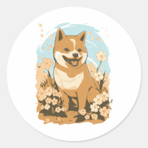 Adorable Shiba Inu T-shirt Art Print with Graphic Classic Round Sticker