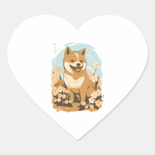 Adorable Shiba Inu T-shirt Art Print with Graphic  Heart Sticker