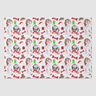 Adorable Shih Tzu Christmas Seamless Pattern   Tissue Paper