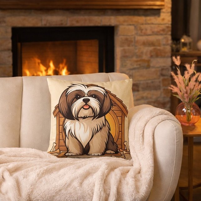 Adorable Shih Tzu Dog House Cartoon Cushion ("A cozy hug for everydog lover")