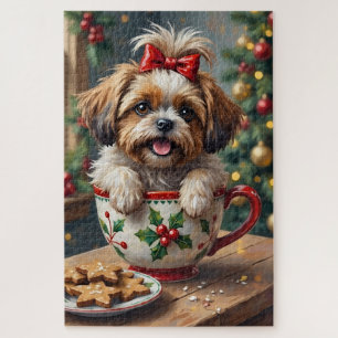 Adorable Shih Tzu Dog in Christmas Mug Cozy Art Jigsaw Puzzle