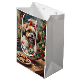 Adorable Shih Tzu Dog in Christmas Mug Cozy Art Medium Gift Bag