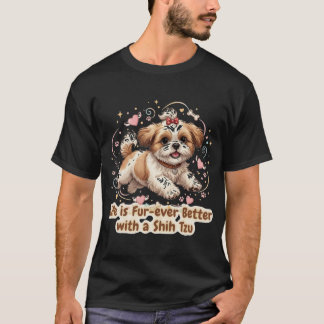 Adorable Shih Tzu Dog Joyful Mid-Leap Design T-Shirt