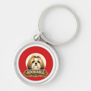 Adorable Shih Tzu Dog Vintage Badge Key Ring