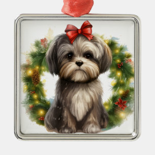 ADORABLE SHIH TZU PUPPY DOG CHRISTMAS WREATH METAL TREE DECORATION