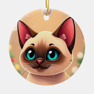 Adorable Siamese Cat with Christmas Decorations