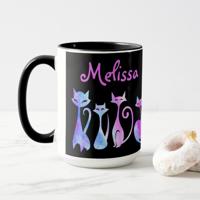 Adorable Silhouettes Of Cats Mug (With Donut)