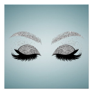 Adorable Silver Glitter Faux Lashes ,Makeup artist Poster