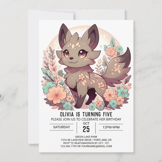 Adorable Simple Wolf Digital Birthday Invitation (Front)