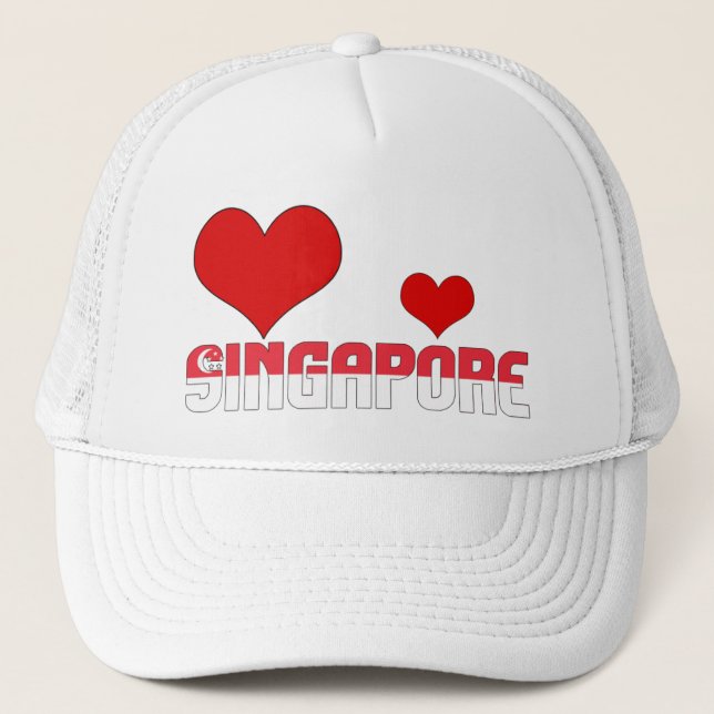 Adorable Singapore Flag Hearts Patriotic Trucker Hat (Front)