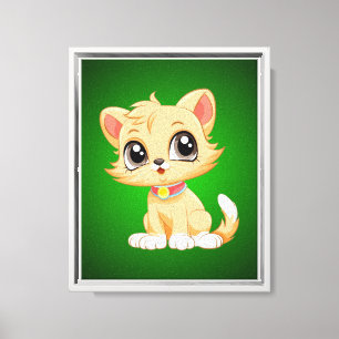 Adorable Sitting Cat Cartoon Canvas Print