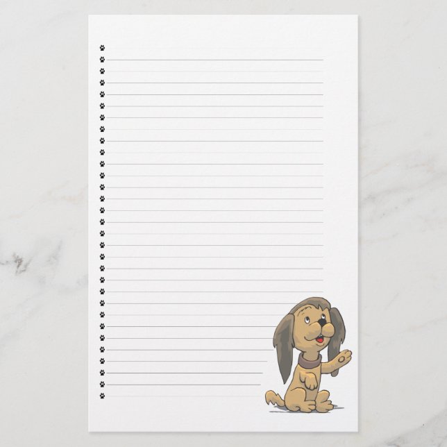 Adorable Sitting Up Puppy Lined Stationery (Front)