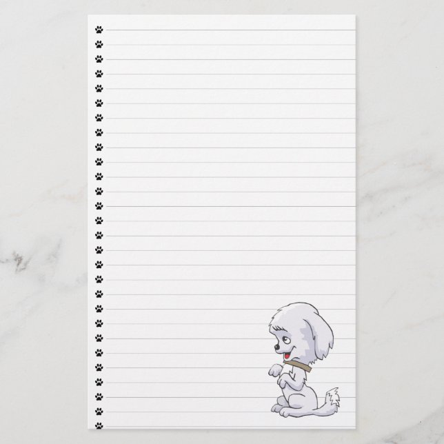 Adorable Sitting Up Puppy Lined Stationery (Front)