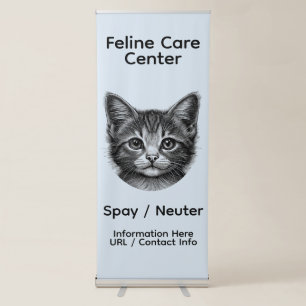 Adorable Sketch of Young Cat Blue All Custom Text Retractable Banner