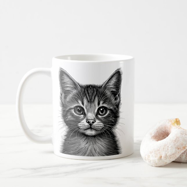 Adorable Sketch of Young Cat   Coffee Mug (With Donut)