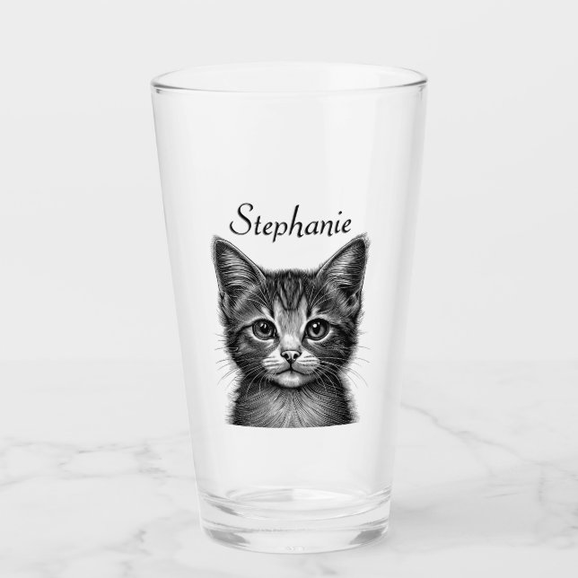 Adorable Sketch of Young Cat   Glass (Front)