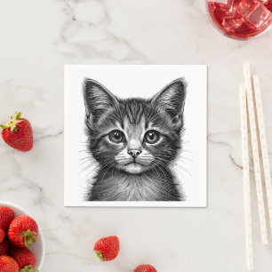 Adorable Sketch of Young Cat Napkin