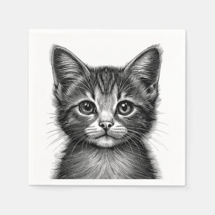 Adorable Sketch of Young Cat   Napkin