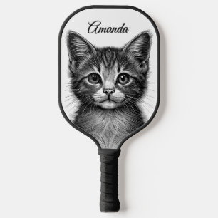 Adorable Sketch of Young Cat Personal Pickleball Paddle