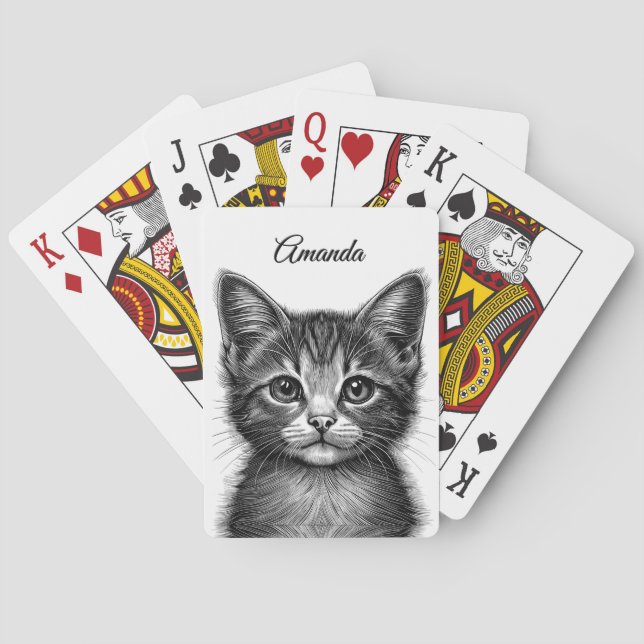 Adorable Sketch of Young Cat Personal  Playing Cards (Back)