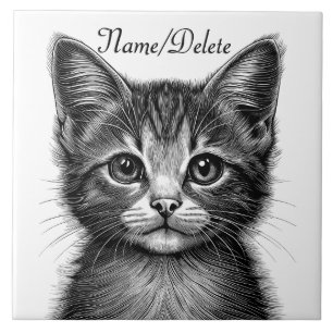 Adorable Sketch of Young Cat Personal Tile