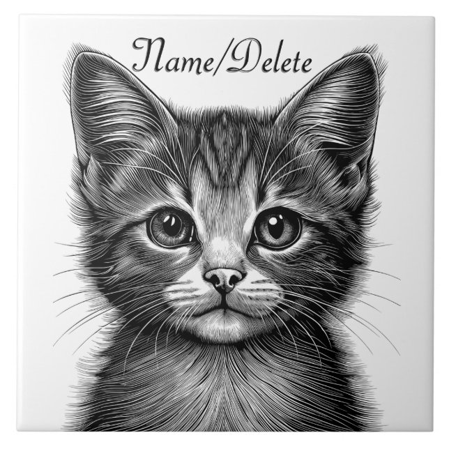 Adorable Sketch of Young Cat  Personal Tile (Front)