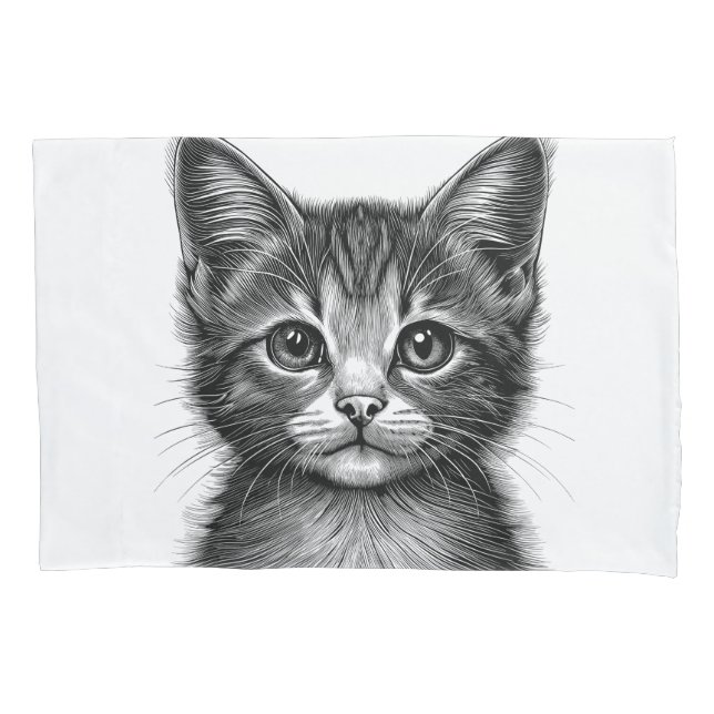 Adorable Sketch of Young Cat   Pillowcase (Front)