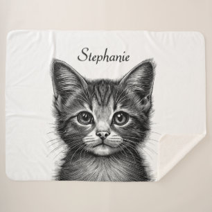 Adorable Sketch of Young Cat   Sherpa Blanket