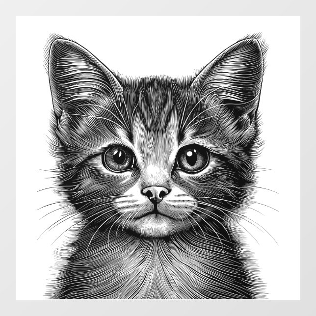 Adorable Sketch of Young Cat   Window Cling (Sheet)