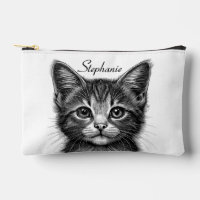 Adorable Sketch of Young Cat with Custom Text