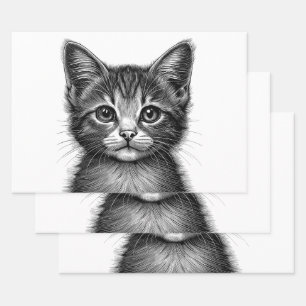 Adorable Sketch of Young Cat Wrapping Paper Sheet