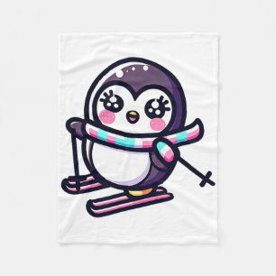 Adorable Ski Penguin Striped Scarf Winter Snow Fleece Blanket