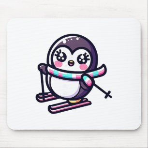 Adorable Ski Penguin Striped Scarf Winter Snow Mouse Mat
