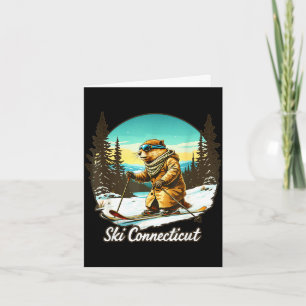 Adorable skiing beaver illustration connect with card