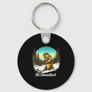 Adorable skiing beaver illustration connect with key ring