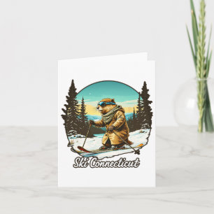 Adorable Skiing Beaver Illustration Connect With N Card