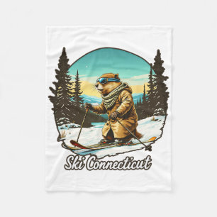 Adorable Skiing Beaver Illustration Connect With N Fleece Blanket