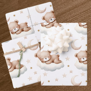 Adorable Sleeping Baby Bear Pattern Wrapping Paper Sheet
