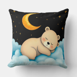 Adorable Sleeping Bear on Clouds Under Moonlit Cushion
