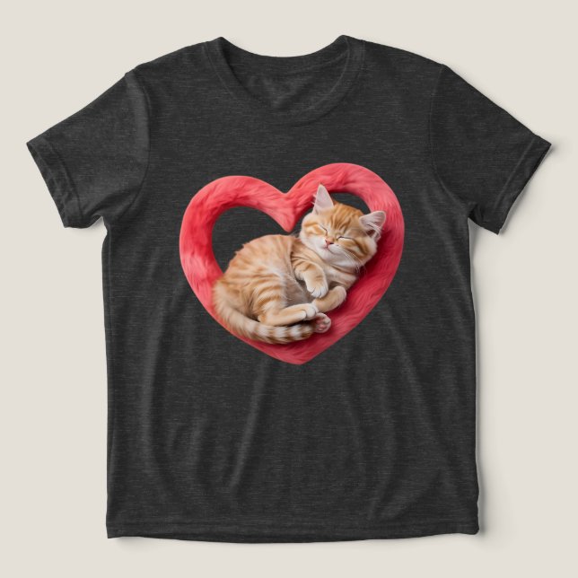 Adorable Sleeping Cat Furry Heart Tri-Blend Shirt (Design Front)