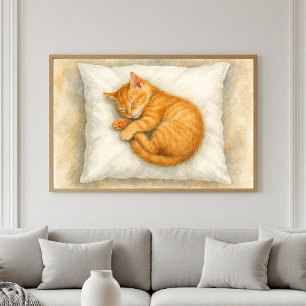 Adorable Sleeping Ginger Kitten Watercolor Poster
