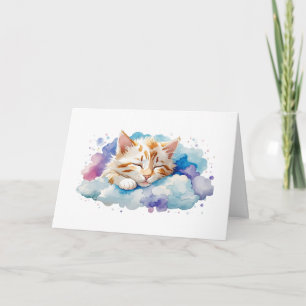 Adorable Sleeping Tabby Kitten on Clouds Greeting Card