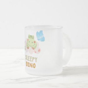 "Adorable Sleepy Green Dino" Frosted Glass Coffee Mug