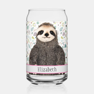 Adorable Sloth Animal Name Pretty Pattern Name Can Glass
