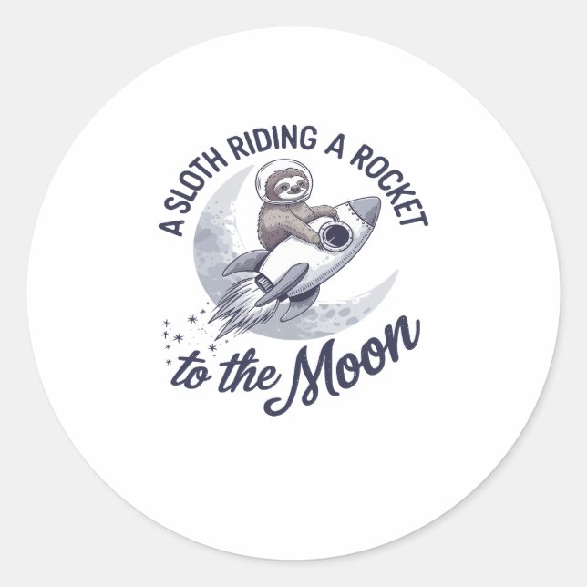 Adorable Sloth Astronaut Riding Classic Round Sticker (Front)